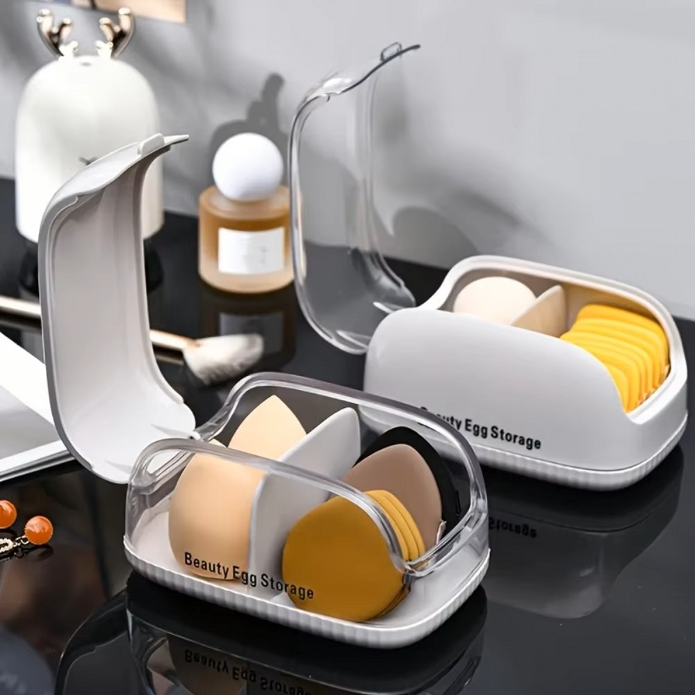 Beauty Makeup Case - Transparent Lid Makeup Blender Dual Compartment