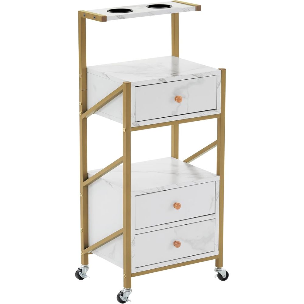 Beauty Makeup Trolley - White Rolling Trolley Cart with Marbled