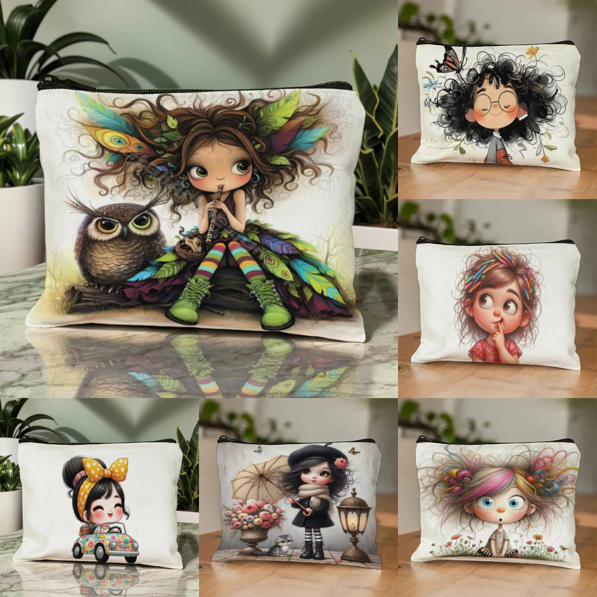 Beauty Makeup Case - Cartoon Girl Makeup Bag Zippered Toiletry