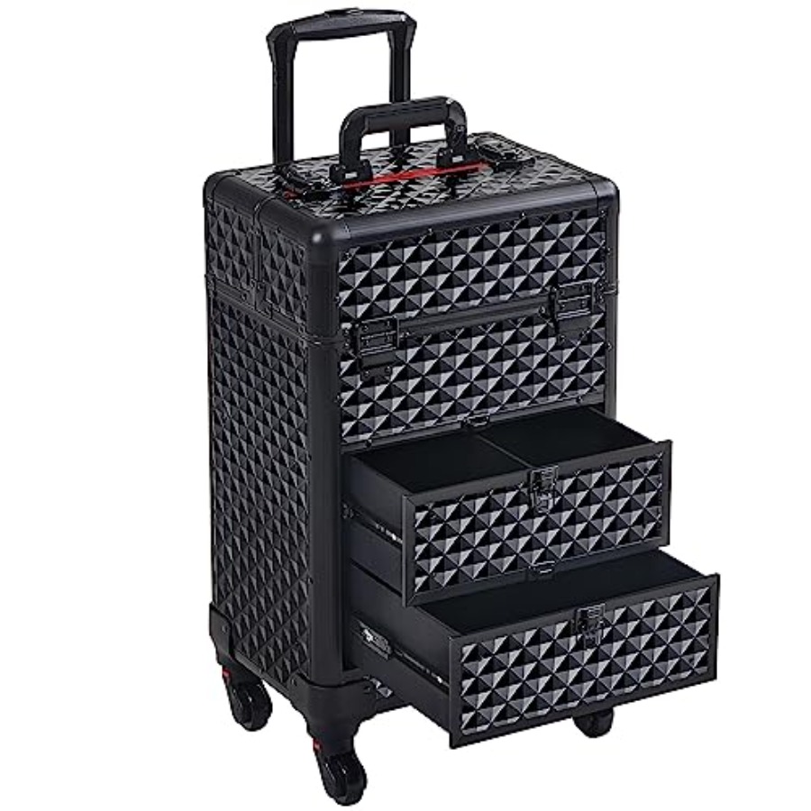 Beauty Makeup Case - Rolling Makeup Train Case with Drawers