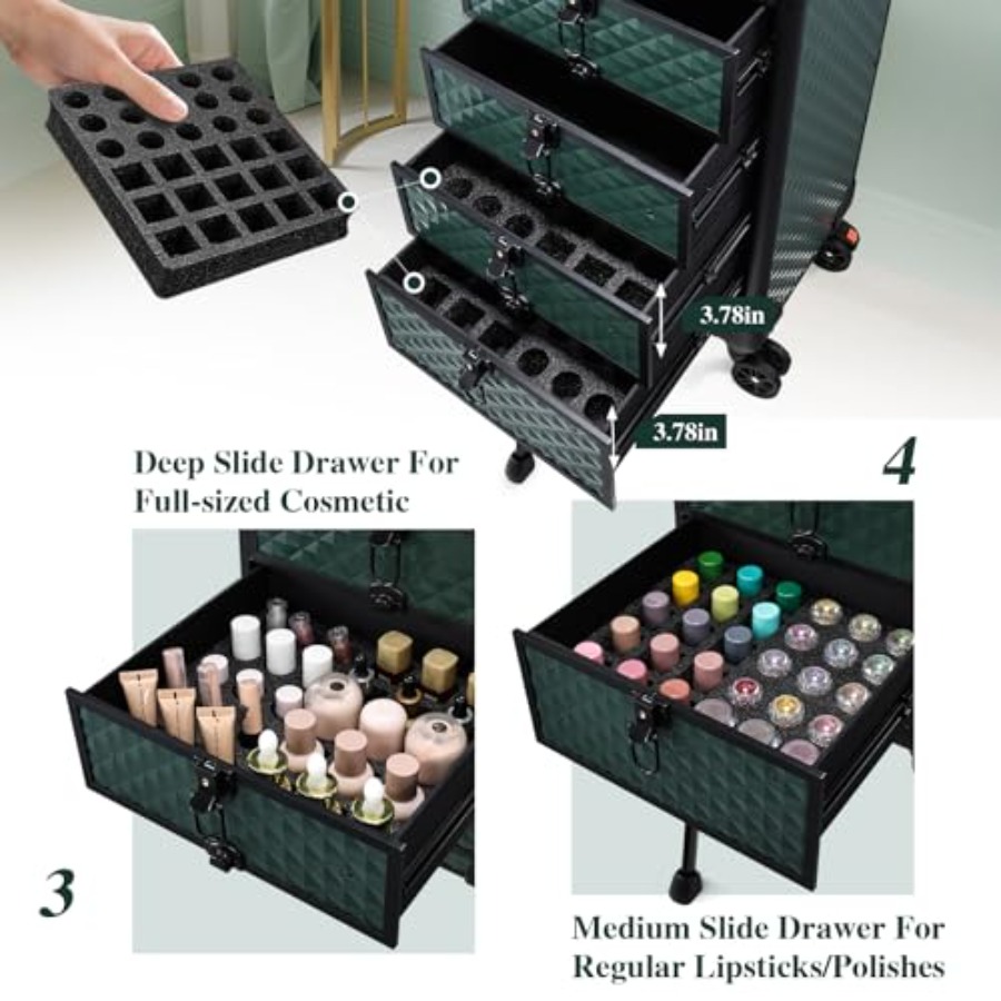 Nail Salon Cart with 4 Drawers – Beauty Makeup Trolley recenzja i cena