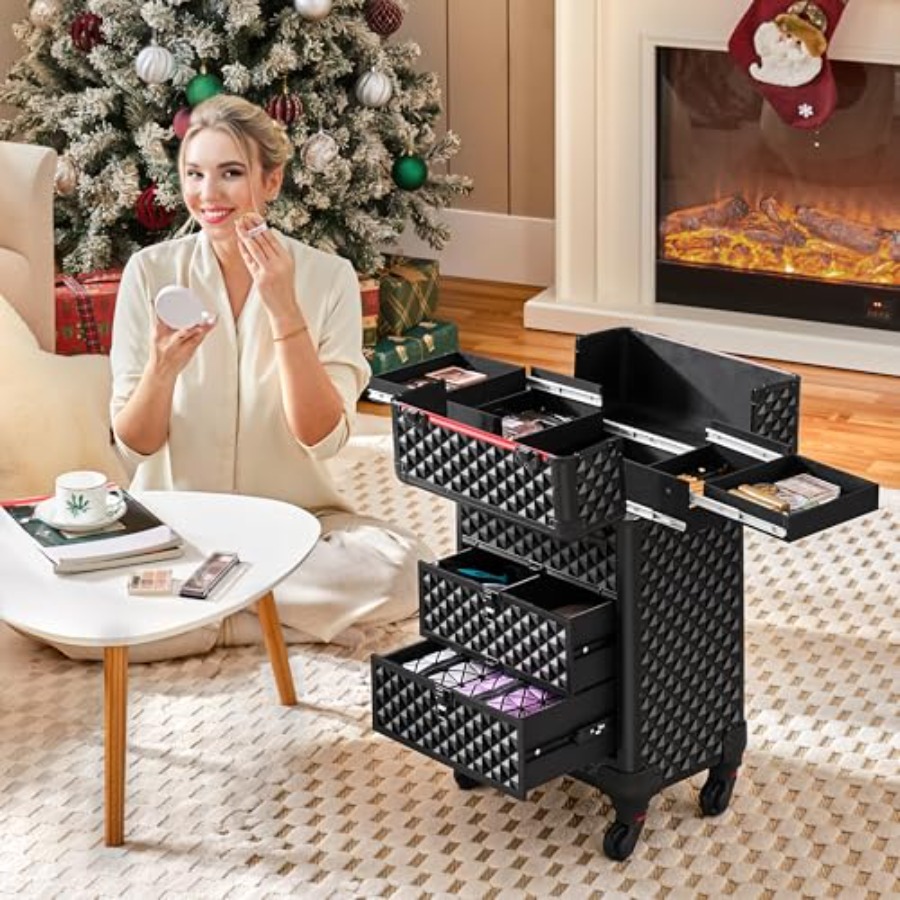 Rolling Makeup Train Case with – Beauty Makeup Case recenzja i cena