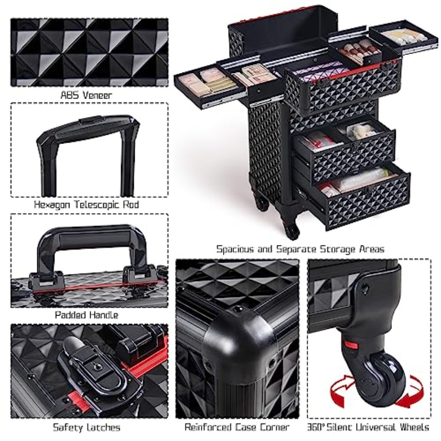 Rolling Makeup Train Case with – Beauty Makeup Case recenzja i cena