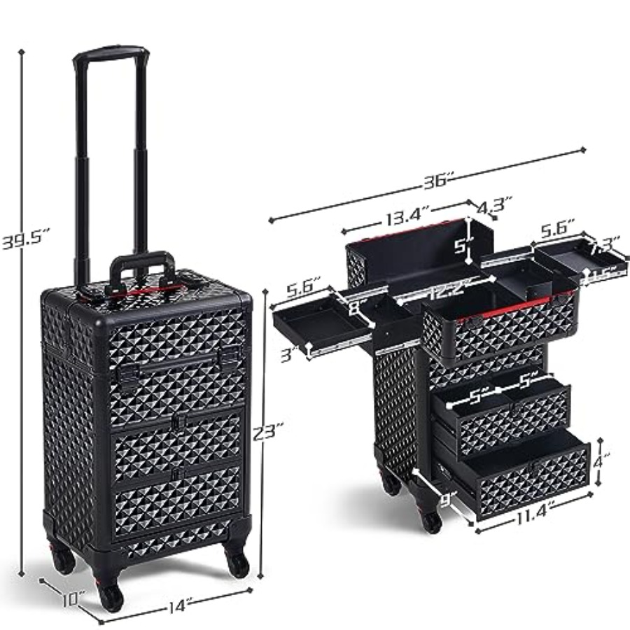 Rolling Makeup Train Case with – Beauty Makeup Case recenzja i cena